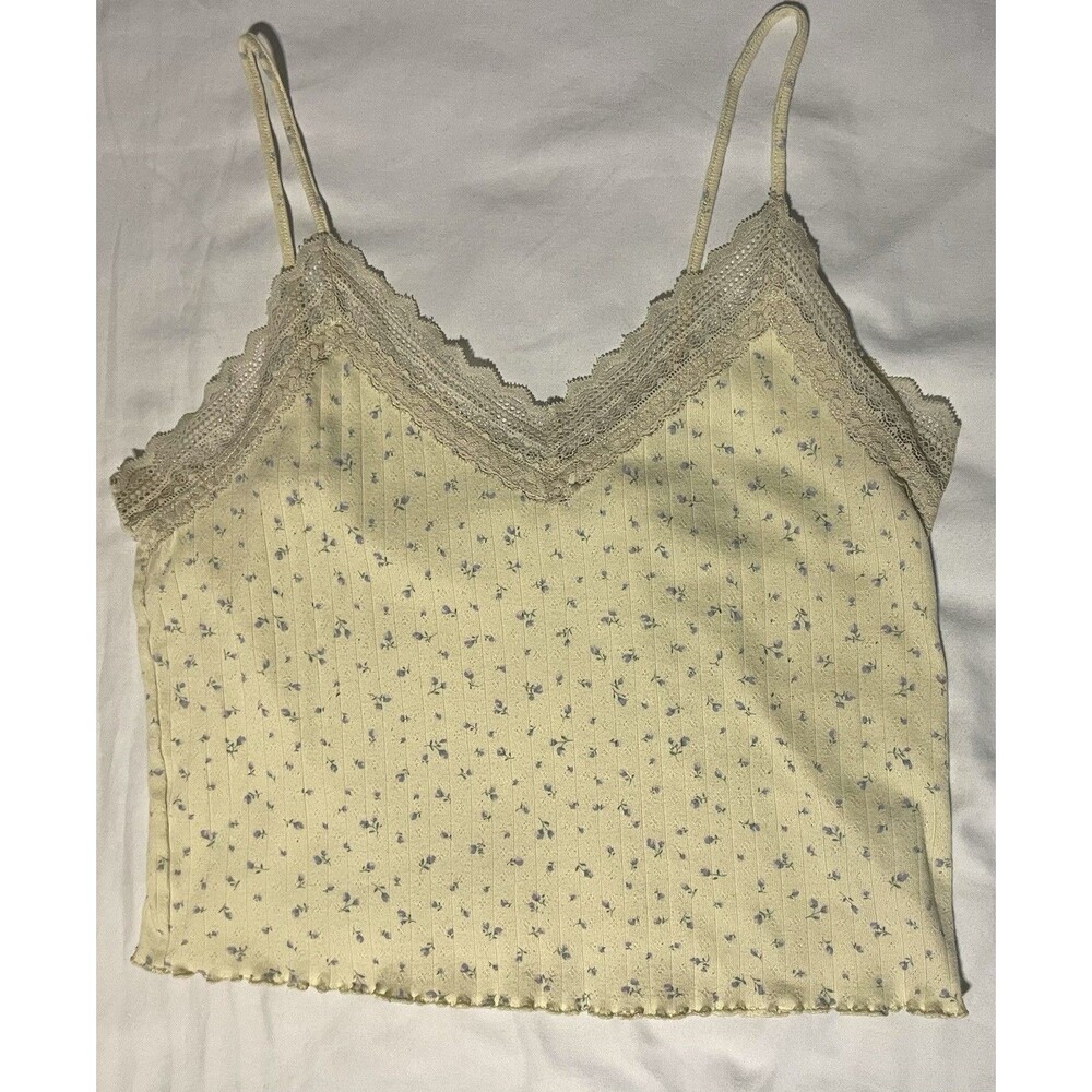 Cropped Tank Top Adjustable Strap Lace V-neck Yellow Blue Floral Jrs XXL-19
